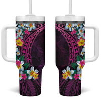 Hawaiian Plumeria-Polynesian Art Tattoo Plum Pink Color Tumbler With Handle