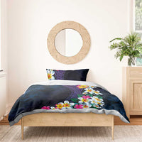 Hawaiian Plumeria-Polynesian Art Tattoo Frosted Blue Violet Color Bedding Set