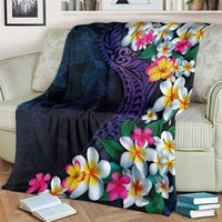 Hawaiian Plumeria-Polynesian Art Tattoo Frosted Blue Violet Color Blanket