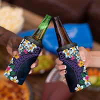 Hawaiian Plumeria-Polynesian Art Tattoo Frosted Blue Violet Color 4 in 1 Can Cooler Tumbler