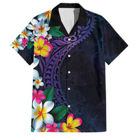 Hawaiian Plumeria-Polynesian Art Tattoo Frosted Blue Violet Color Family Matching Long Sleeve Bodycon Dress and Hawaiian Shirt