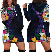Hawaiian Plumeria-Polynesian Art Tattoo Frosted Blue Violet Color Hoodie Dress