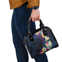 Hawaiian Plumeria-Polynesian Art Tattoo Frosted Blue Violet Color Shoulder Handbag