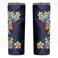 Hawaiian Plumeria-Polynesian Art Tattoo Frosted Blue Violet Color Skinny Tumbler