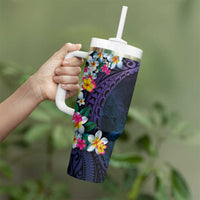 Hawaiian Plumeria-Polynesian Art Tattoo Frosted Blue Violet Color Tumbler With Handle