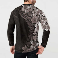 Hawaiian Plumeria-Polynesian Art Tattoo Grayscale Color Button Sweatshirt
