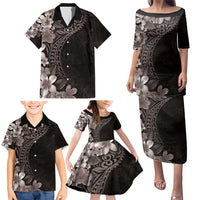 Hawaiian Plumeria-Polynesian Art Tattoo Grayscale Color Family Matching Puletasi and Hawaiian Shirt