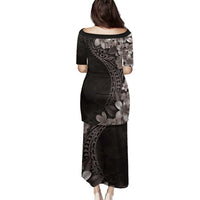 Hawaiian Plumeria-Polynesian Art Tattoo Grayscale Color Family Matching Puletasi and Hawaiian Shirt