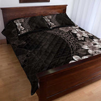 Hawaiian Plumeria-Polynesian Art Tattoo Grayscale Color Quilt Bed Set