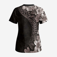 Hawaiian Plumeria-Polynesian Art Tattoo Grayscale Color Scrub Top - Polynesian Pride