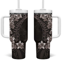 Hawaiian Plumeria-Polynesian Art Tattoo Grayscale Color Tumbler With Handle