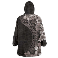 Hawaiian Plumeria-Polynesian Art Tattoo Grayscale Color Wearable Blanket Hoodie