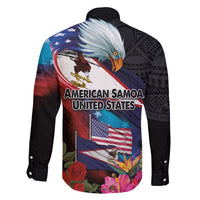 American Samoa and United States Together Family Matching Puletasi and Hawaiian Shirt National Flag with Eagle-Hibiscus and Rose