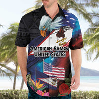 American Samoa and United States Together Hawaiian Shirt National Flag with Eagle-Hibiscus and Rose