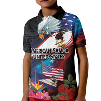 American Samoa and United States Together Kid Polo Shirt National Flag with Eagle-Hibiscus and Rose