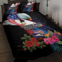 American Samoa and United States Together Quilt Bed Set National Flag with Eagle-Hibiscus and Rose