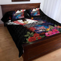 American Samoa and United States Together Quilt Bed Set National Flag with Eagle-Hibiscus and Rose