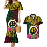 Vanuatu 44th Anniversary Independence Day Couples Matching Mermaid Dress and Hawaiian Shirt Boars Tusk and Namele Plant LT03 Black - Polynesian Pride