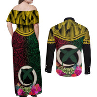 Vanuatu 44th Anniversary Independence Day Couples Matching Off Shoulder Maxi Dress and Long Sleeve Button Shirt Boars Tusk and Namele Plant LT03 - Polynesian Pride