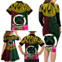 Vanuatu 44th Anniversary Independence Day Family Matching Long Sleeve Bodycon Dress and Hawaiian Shirt Boars Tusk and Namele Plant LT03 - Polynesian Pride