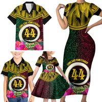 Vanuatu 44th Anniversary Independence Day Family Matching Short Sleeve Bodycon Dress and Hawaiian Shirt Boars Tusk and Namele Plant LT03