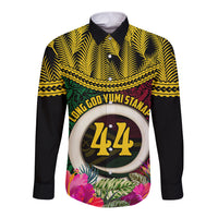 Vanuatu 44th Anniversary Independence Day Long Sleeve Button Shirt Boars Tusk and Namele Plant LT03 Unisex Black - Polynesian Pride