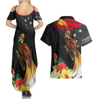 Papua New Guinea Independence Day Couples Matching Summer Maxi Dress and Hawaiian Shirt PNG Flag and Bird-of-Paradise