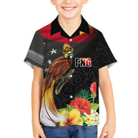 Papua New Guinea Independence Day Family Matching Off The Shoulder Long Sleeve Dress and Hawaiian Shirt PNG Flag and Bird-of-Paradise