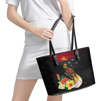 Papua New Guinea Independence Day Leather Tote Bag PNG Flag and Bird-of-Paradise