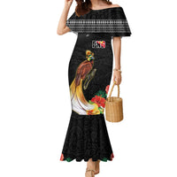 Papua New Guinea Independence Day Mermaid Dress PNG Flag and Bird-of-Paradise LT03 Women Black - Polynesian Pride