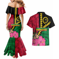 Vanuatu Flag Hibiscus Polynesian Pattern Couples Matching Mermaid Dress and Hawaiian Shirt LT03 - Polynesian Pride