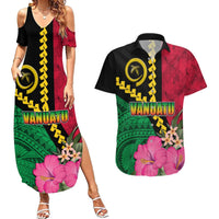 Vanuatu Flag Hibiscus Polynesian Pattern Couples Matching Summer Maxi Dress and Hawaiian Shirt LT03 Black - Polynesian Pride