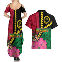 Vanuatu Flag Hibiscus Polynesian Pattern Couples Matching Summer Maxi Dress and Hawaiian Shirt LT03 - Polynesian Pride