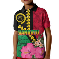Vanuatu Flag Hibiscus Polynesian Pattern Kid Polo Shirt