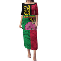 Vanuatu Flag Hibiscus Polynesian Pattern Puletasi LT03 Long Dress Black - Polynesian Pride