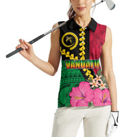 Vanuatu Flag Hibiscus Polynesian Pattern Women Sleeveless Polo Shirt