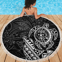 Hawaii Monk Seal and Dolphin Beach Blanket Polynesian Kakau Pattern Black White Color