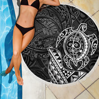 Hawaii Monk Seal and Dolphin Beach Blanket Polynesian Kakau Pattern Black White Color