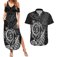 Hawaii Monk Seal and Dolphin Couples Matching Summer Maxi Dress and Hawaiian Shirt Polynesian Kakau Pattern Black White Color LT03 Black - Polynesian Pride