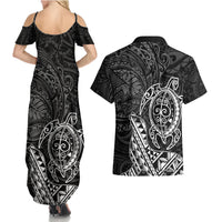 Hawaii Monk Seal and Dolphin Couples Matching Summer Maxi Dress and Hawaiian Shirt Polynesian Kakau Pattern Black White Color LT03 - Polynesian Pride