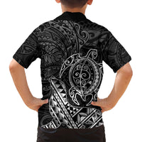 Hawaii Monk Seal and Dolphin Family Matching Long Sleeve Bodycon Dress and Hawaiian Shirt Polynesian Kakau Pattern Black White Color LT03 - Polynesian Pride