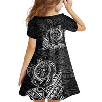 Hawaii Monk Seal and Dolphin Family Matching Long Sleeve Bodycon Dress and Hawaiian Shirt Polynesian Kakau Pattern Black White Color LT03 - Polynesian Pride