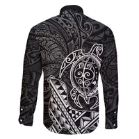 Hawaii Monk Seal and Dolphin Family Matching Long Sleeve Bodycon Dress and Hawaiian Shirt Polynesian Kakau Pattern Black White Color LT03 - Polynesian Pride