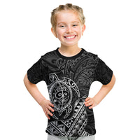 Hawaii Monk Seal and Dolphin Kid T Shirt Polynesian Kakau Pattern Black White Color LT03 Black - Polynesian Pride