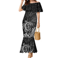 Hawaii Monk Seal and Dolphin Mermaid Dress Polynesian Kakau Pattern Black White Color LT03 Women Black - Polynesian Pride