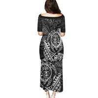 Hawaii Monk Seal and Dolphin Puletasi Polynesian Kakau Pattern Black White Color LT03 - Polynesian Pride