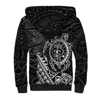 Hawaii Monk Seal and Dolphin Sherpa Hoodie Polynesian Kakau Pattern Black White Color
