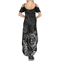 Hawaii Monk Seal and Dolphin Summer Maxi Dress Polynesian Kakau Pattern Black White Color LT03 - Polynesian Pride