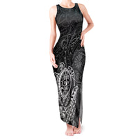 Hawaii Monk Seal and Dolphin Tank Maxi Dress Polynesian Kakau Pattern Black White Color LT03 Women Black - Polynesian Pride