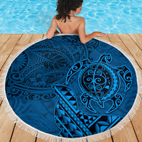 Hawaii Monk Seal and Dolphin Beach Blanket Polynesian Kakau Pattern Blue